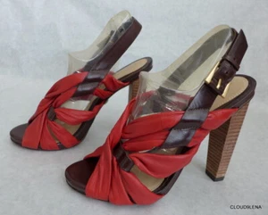 L.A.M.B. (Brazil) Gwen Stefani Tamika red/brown leather Slingback Sandal heels 7 - Picture 1 of 13