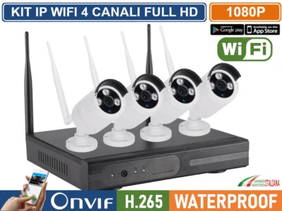 EACH ITALY KIT VIDEOSORVEGLIANZA IP WIRELESS WIFI NVR 4 CH 4 TELECAMERE BULLET IR-CUT 2MP