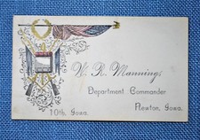 G.A.R. Business Card for W. R. Manning, Dept. Commander, Post #16 in Newton, IA