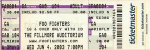 Boleto Foo Fighters - The Fillmore Auditorium 4 de junio de 2003 - Imagen 1 de 2
