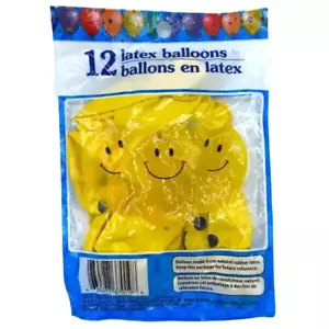 12 Smiley Face Balloons Yellow Happy Emoji Latex 12" - Picture 1 of 2