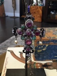AUTHENTIC AUSTRO HUNGARIAN? GARNET/ PEARL ENAMEL VICTORIAN CRUCIFIX CROSS - Picture 1 of 12