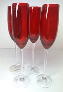 Lenox Holiday Gems Ruby Red Glass Clear Stem Set Of 4 Champagne Flutes - Picture 1 of 6