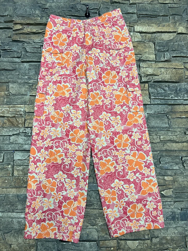 LL Bean девочек 14 рипстоп приключение грузовой брюки цветочный розовый оранжевый холст новый с Ярлыками - Изображение 1 из 4