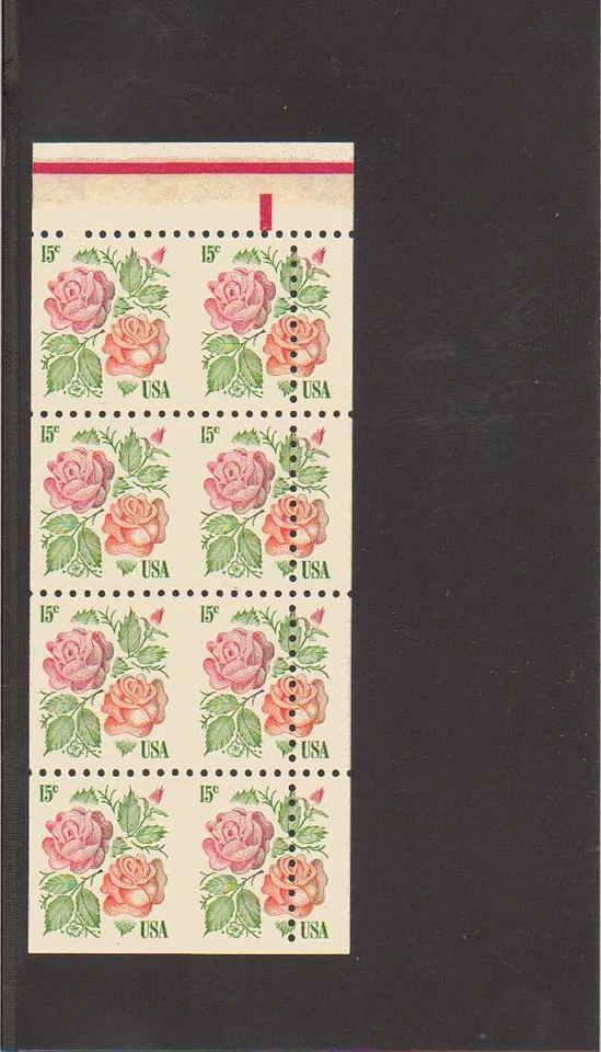 #1737 15¢ ROSES PANE OF 8 VERY MISCUT MINT N.H.  - Image 1 of 1