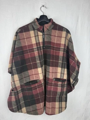 Rachel Roy Poncho de Vellón a Cuadros Chaqueta Forrada Pullover 1/4 Bolsillos con Cremallera OS Marrón Foto 1 de 4