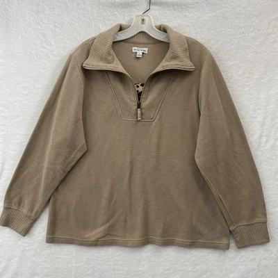 Studio Works Woman's Tan Plus 1/4 Zip Layered Look Top Collar Long Sleeve Top - Image 1 of 4