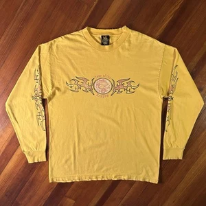 Vintage Y2k Long Sleeve T Shirt Large Yellow Flames Tribal Dragon - Picture 1 of 13