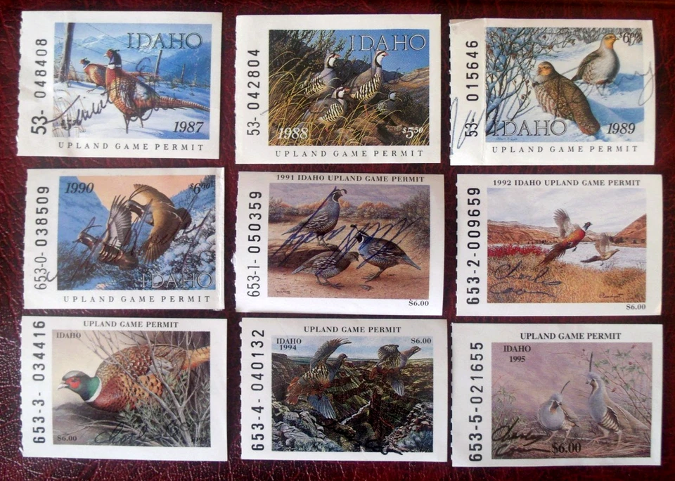 9 Idaho Upland Game Hunting Stamps  Lot#71z - Image 1 of 1