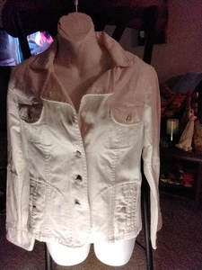 Talbots Womens SZ 10 White Denim Jean Jacket Biker Trucker Pockets - Picture 1 of 7