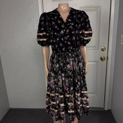 Vintage 70s JCPenney Women's Dress Prairie Floral Cotton Party Button I4-18 - Image 1 of 4