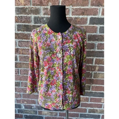 Cárdigan Floral Chaus Vintage - Botones Grandes - Seda - Primavera - Verano - Talla S Foto 1 de 4