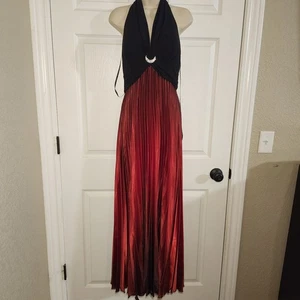 Betsy And Adam Kleid Größe 10 schwarz rot ombre Neckholder Plissee Maxi WhimsyGoth LESEN - Bild 1 von 16