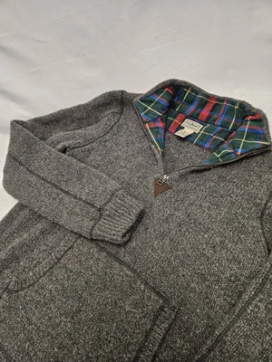 Ll Bean Sweater Mens Medium Pullover Lambswool Plaid Collar Kangaroo Pouch Zip - Image 1 of 4