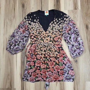 Farm Rio Rainbow Garden Dress Floral BOHO Puff Sleeve Mini Medium - Picture 1 of 10