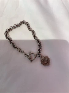 Vintage 925 Heart Whimsical Chain Toggle Silver Bracelet - Picture 1 of 9
