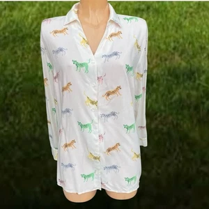 TU Cream Whimsical Leopard Cheetah Print Blouse Shirt Size 20 - Picture 1 of 2