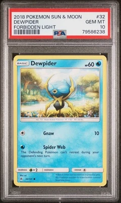 2018 POKEMON SUN & MOON FORBIDDEN LIGHT DEWPIDER #32 - PSA GEM MT 10 - Image 1 of 2