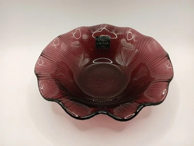  Mikasa Glass Amethyst Purple Embossed Ruffled Lotus Hostess Bowl  - Image 1 of 4
