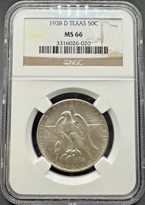 1938-D TEXAS COMMEMORATIVE SILVER HALF DOLLAR NGC MS66 10XIC25 - Picture 1 of 4