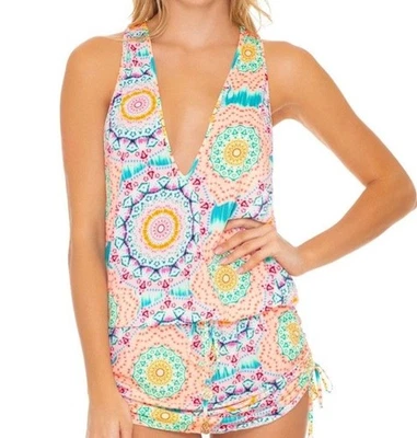 Luli Fama Cover Up Womens Medium Sexy Back Mini Dress Tunic Tank Plunge - Image 1 of 4