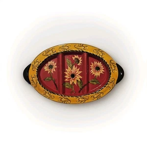 Pier 1 Imports handbemalte Sonnenblume Terrakotta geteilte Platte 12-5/8 Zoll x 7-5/8 Zoll - Bild 1 von 6