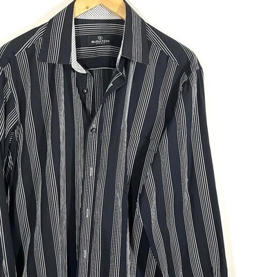 Bugatchi Uomo Shirt Mens XL Black With Gray Striped Long Sleeve Button Up Cotton - Image 1 of 4