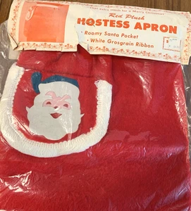 Nuevo en Paquete Medio Delantal Navidad Vintage Peluche Rojo Anfitriona Vacaciones Años 50 - 60 Papá Noel - Imagen 1 de 3