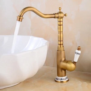 Antique Brass Ceramic Base Kitchen Bathroom Sink Swivel Faucet Mixer Tap msf922 - Picture 1 of 6