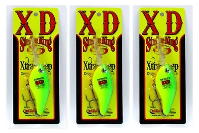 (3) Strike King 8XD 5 1/2" Xtra Deep Crankbaits 1.3 Oz Green Back Chartreuse New