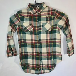 JODIFL Women's Long Sleeve Button Up Collared Plaid Flannel Coral Small Cotton - Picture 1 of 12