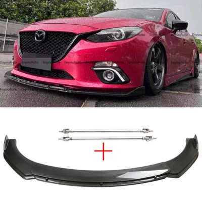 For Mazda MX-5 Miata Front Bumper Lip Spoiler Splitter + Strut Rods Carbon Fiber - Image 1 of 4
