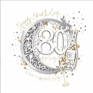 Tarjeta de 80 cumpleaños unisex de lujo hecha a mano 3D cortada en papel por fotos hablando - Imagen 1 de 1