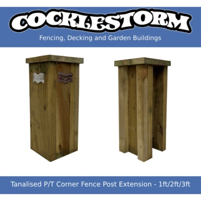 1ft/2ft/3ft Tanalised Timber/Concrete Garden Fence Corner Post Extension - Image 1 of 4