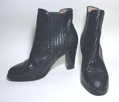 STEPHANE KELIAN Paris WOVEN LEATHER Black ANKLE BOOTS/Shoes 36-5.5MUS Booties - Image 1 of 4