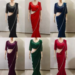 Women's Georgette Stone Saree with Stitched Blouse - Picture 1 of 25
