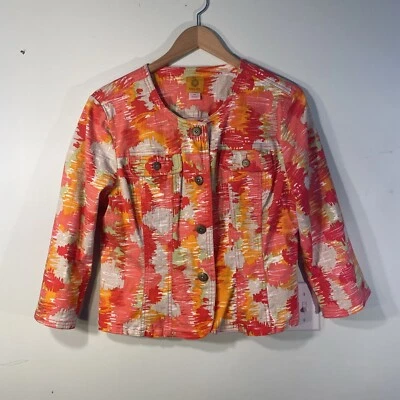 Chaqueta Ligera RUBY RD Talla 14 Rosa Naranja Manga 3/4 Botón Sin Cuello Foto 1 de 4