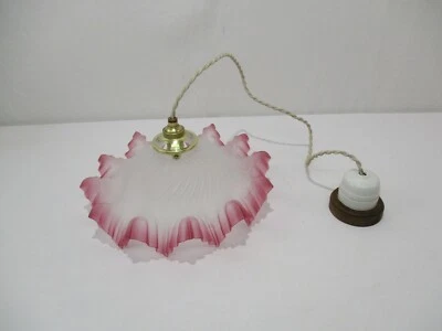 ANCIENNE LAMPE SUSPENSION LUSTRE ABAT JOUR EN VERRE OLD LAMP ALTE LAMP  - Photo 1/4