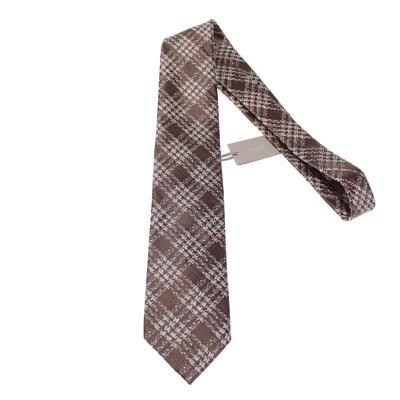 Tom Ford NWT Neck Tie in Brown and White Check Plaid 100% Silk Made in Italy - Image 1 of 4