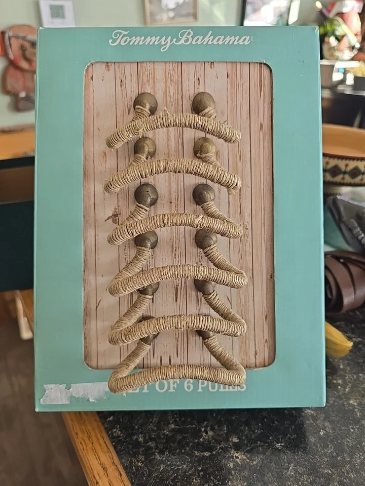 6 Tommy Bahama Brass & Rope Wrapped Nautical Ship Rope Drawer Pulls NIB - Image 1 of 4
