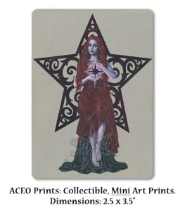 ACEO PRINT Celestial Fantasy Art Stars Red Filigree Goddess ATC Gothic Dress - Picture 1 of 3