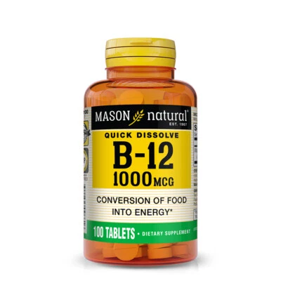Vitamina B12 1000 mcg Comprimidos Sublinguales 100 200 300 400 Mason Natural B 12 B-12 Foto 1 de 4
