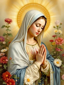 The Blessed Virgin Mary Praying in a Flower Garden Poster Print - Picture 1 of 2