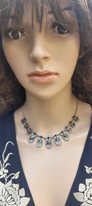 Vintage 50's Jewelled Necklace ☆silver tone ☆clear stones Costume jewellery VGC - Picture 1 of 12