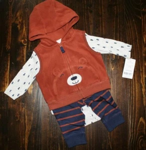 Body gilet felpa con cappuccio Carter's bambino taglia 3M orso marrone 3 pezzi outfit - Foto 1 di 4