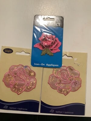 Rose Iron On/sew On Patch Lot. 2 Each Pink Color 2 1/2 By 2 3/4 Inches, One Each - Image 1 of 2
