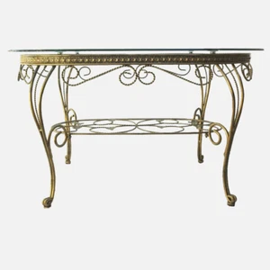 Oval Coffee Table In Gold Colour Iron Frame and Clear Glass Top D19 - Picture 1 of 4