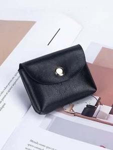 Black Plain Coin Purse Mini Bag Change Pouch Coin Case Small Wallet - Picture 1 of 5
