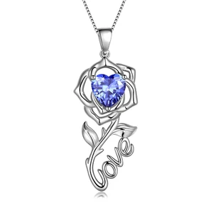 Rose Love Neckalce,925 Sterling Silver Birthstone Pendant Necklace Jewelry Birth - Picture 1 of 11