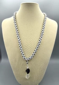 21"Black & White Necklace Medium Seed Bead Kumihimo (Japanese Brading) w/Pendant - Picture 1 of 2